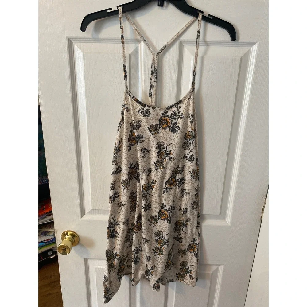 WallFlower Womens Floral Y-Back Racerback Camisole Tank Top Cream Boho Large
